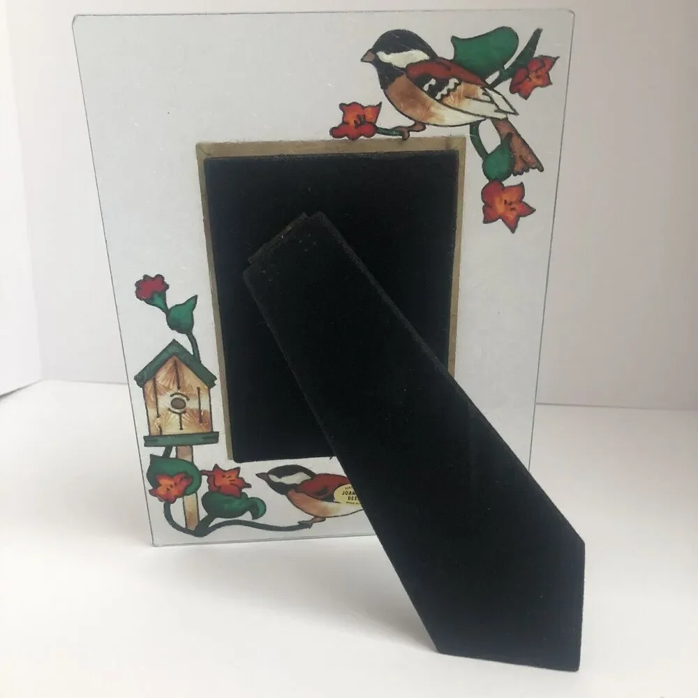 Hand painted Joan Baker Designs glass bird birdhouse picture frame‎